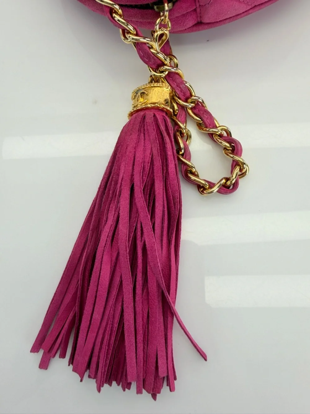 Chanel Hot Pink Quilted Suede Round Clutch on Chain
